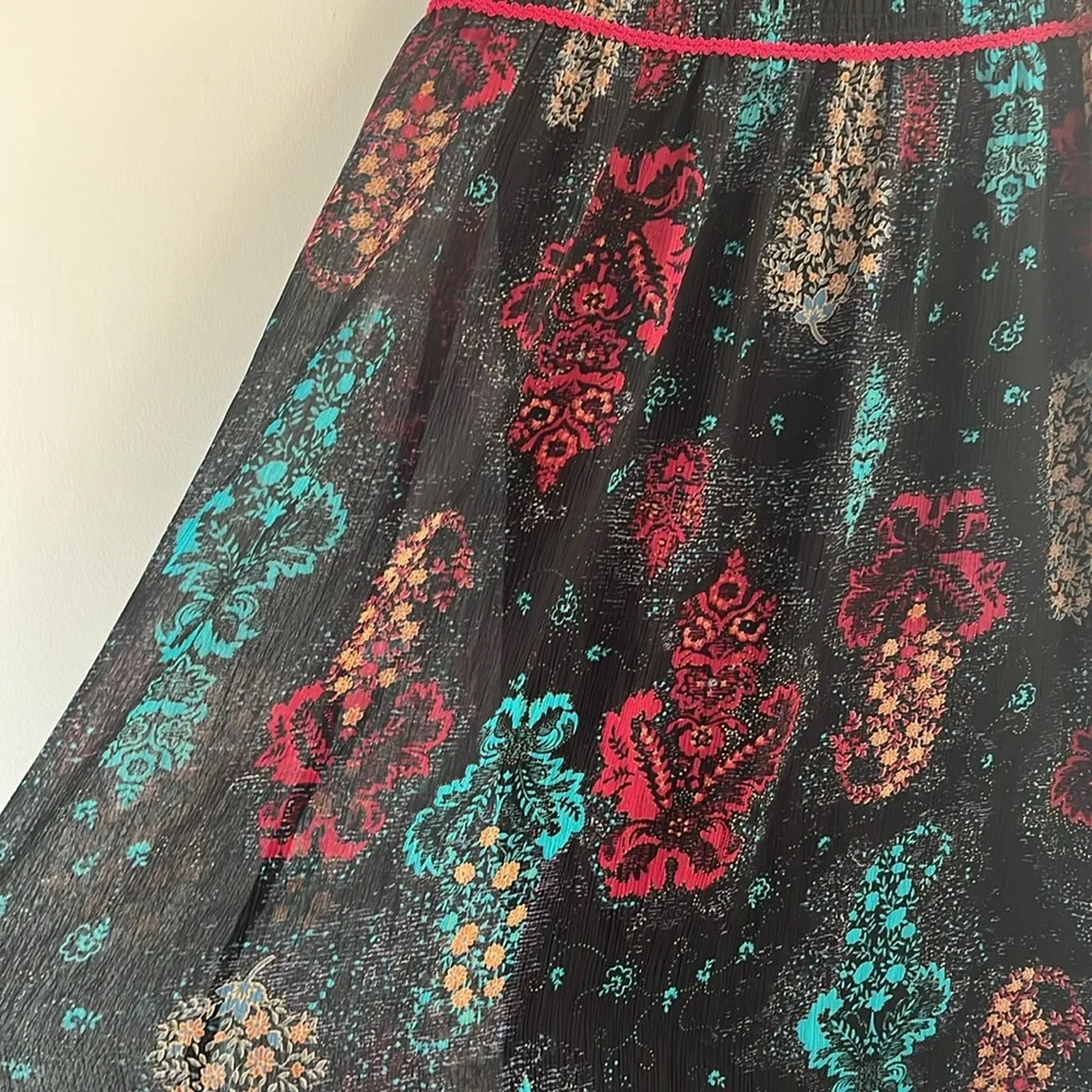 Coldwater Creek Boho MIDI Skirt Smocked Paisley Chiffon Practical Magic Festival